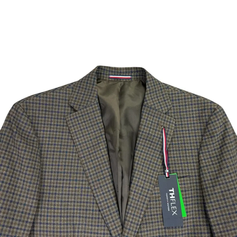 Tommy Hilfiger Mens Modern Fit Conrad Check Plaid Sport Coat Brown Blue 40L